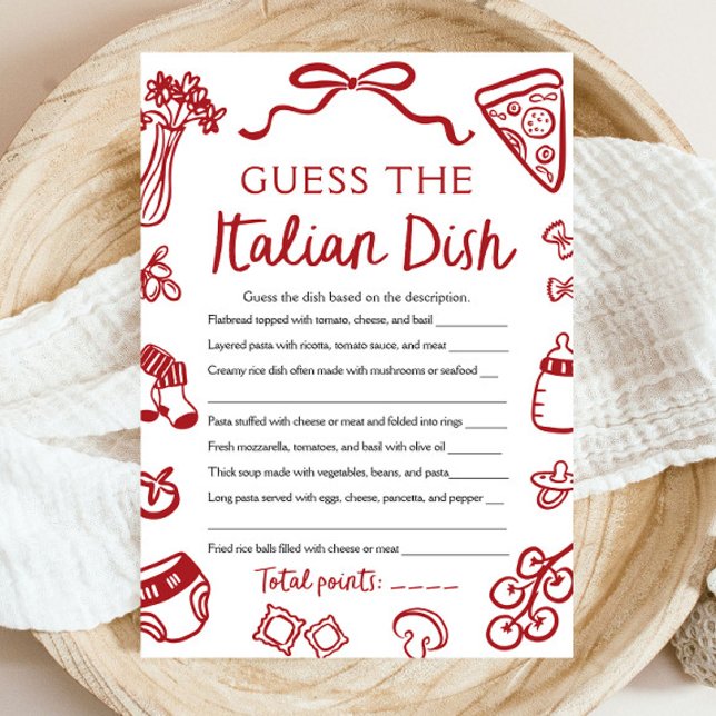 Convites Italiano Adivinha O Jogo Do Chá de fraldas De Dish (Italian Guess The Italian Dish Bridal Shower Game)
