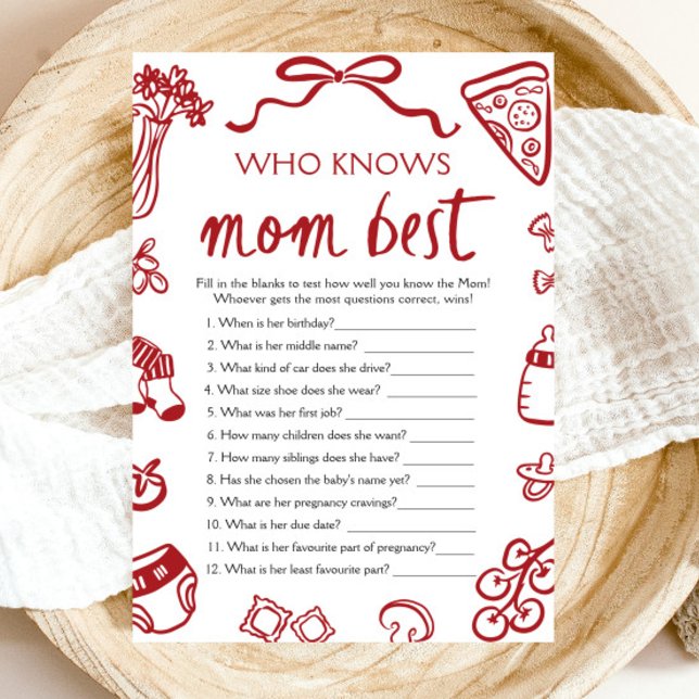 Convites Italiano Que Conhece O Melhor Jogo De Chá de frald (Hand Drawn Italian Who Knows Mommy Best Baby Shower Game)
