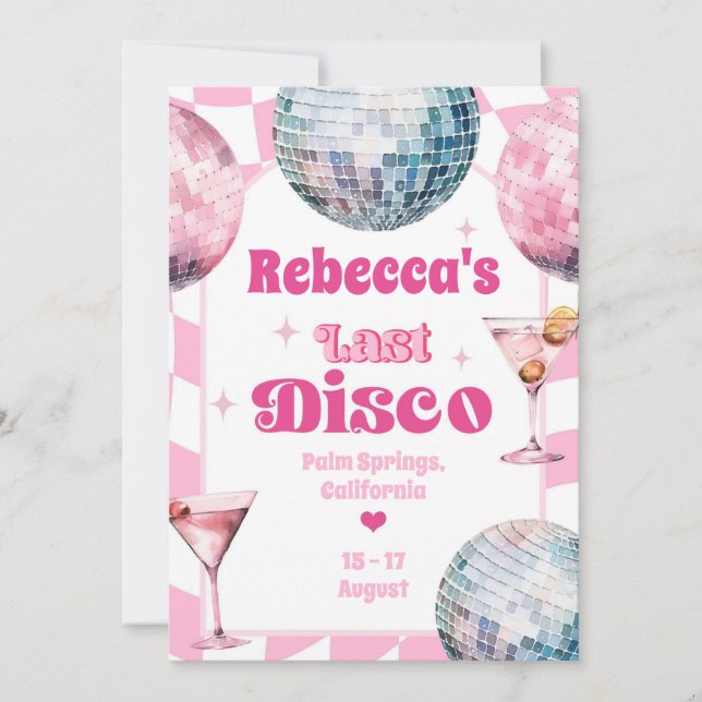 Convites Itinerário da Última Festa de Solteira Disco Rosa  (Frente)