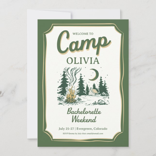 Convites Itinerário de Acampamento Verde para Despedida de  (Frente)