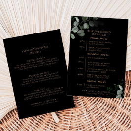 Convites Itinerário de Casamento Eucalyptus Mínimo Preto
