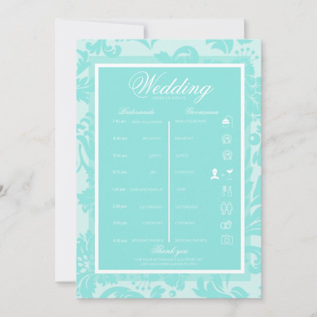 Convites Itinerário de damasco azul-teal itinerário (Frente)