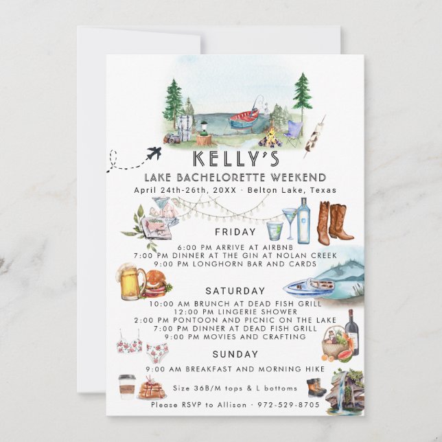 Convites Itinerário de Fim de Semana Bachelorette | Campo d (Frente)