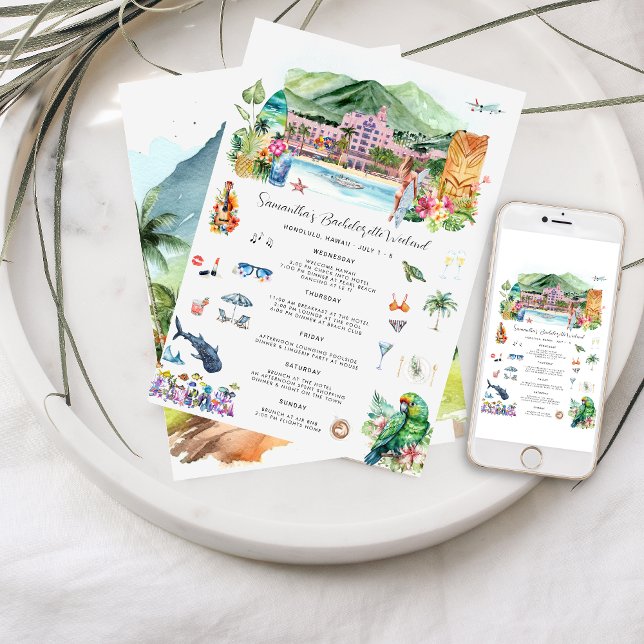 Convites Itinerário de Fim de Semana Bachelorette | Havaí (Criador carregado)