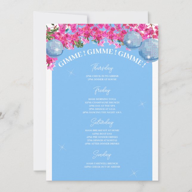 Convites Itinerário de Fim de Semana da Noiva Dancing Queen (Frente)