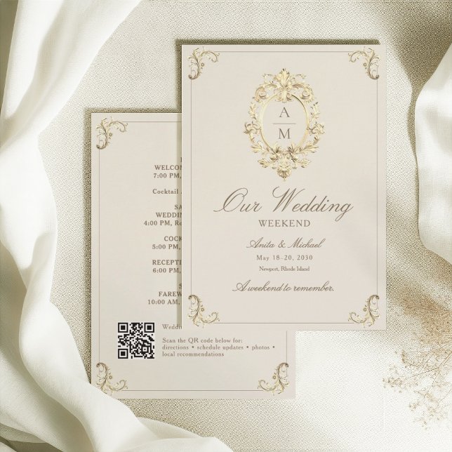 Convites Itinerário de Fim de Semana de Casamento Dourado B (Criador carregado)