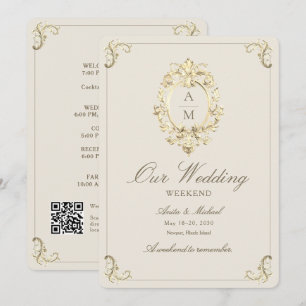 Convites Itinerário de Fim de Semana de Casamento Dourado B