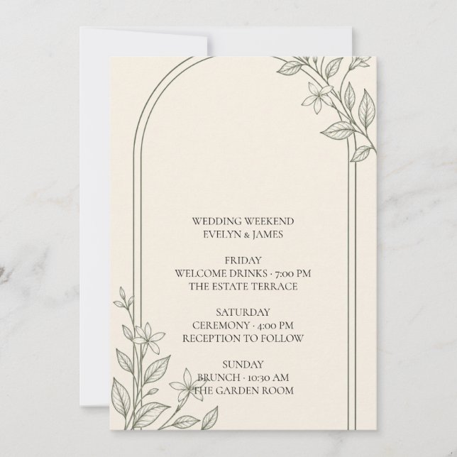 Convites Itinerário de Fim de Semana de Casamento Olive em  (Frente)