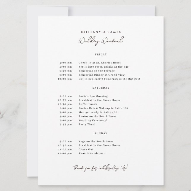 Convites Itinerário de Fim de Semana de Casamento V3 (Frente)