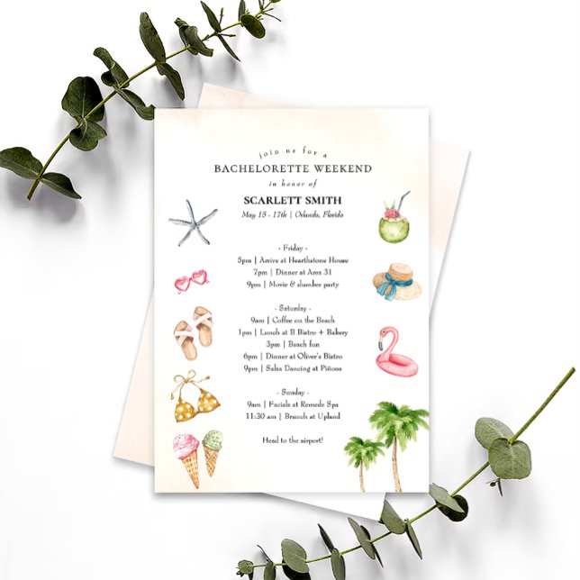 Convites Itinerário de Fim de Semana de Despedida de Soltei (Criador carregado)