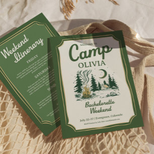 Convites Itinerário de Glamping Verde da Camp Bachelorette 