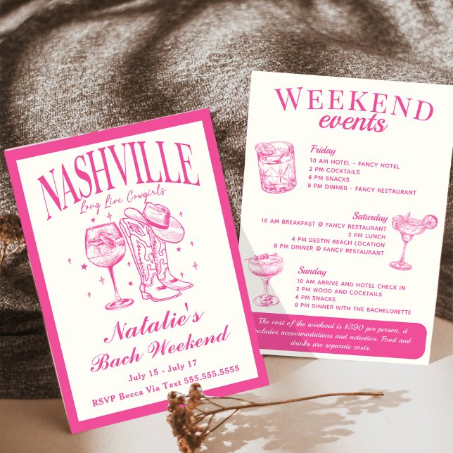 Convites Itinerário de Nashville Bachelorette Rodeo Cocktai (Criador carregado)
