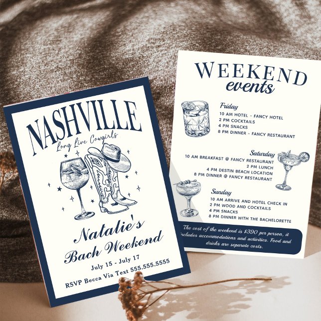Convites Itinerário de Nashville Bachelorette Rodeo Cocktai (Criador carregado)