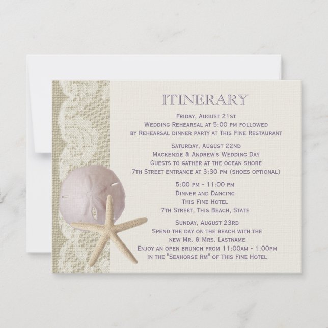 Convites Itinerário de Praia Vintage Roxo (Frente)