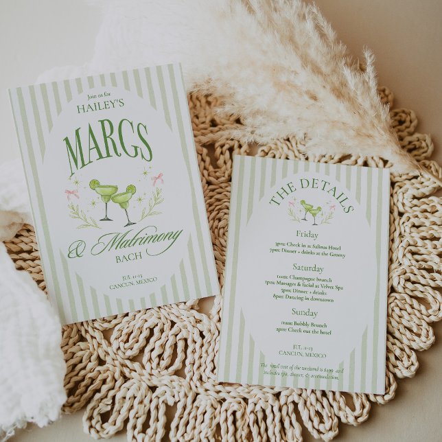 Convites Itinerário de Solteira de Velha Fortuna Margs & Ma (Margs & Matrimony Old Money Bachelorette Itinerary Invitation)