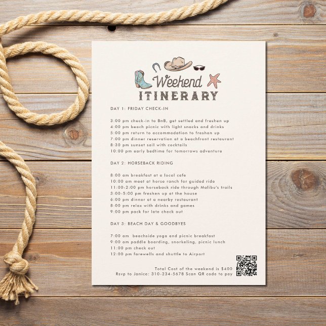 Convites Itinerário do Fim de Semana da Cowgirl Costeira (Criador carregado)