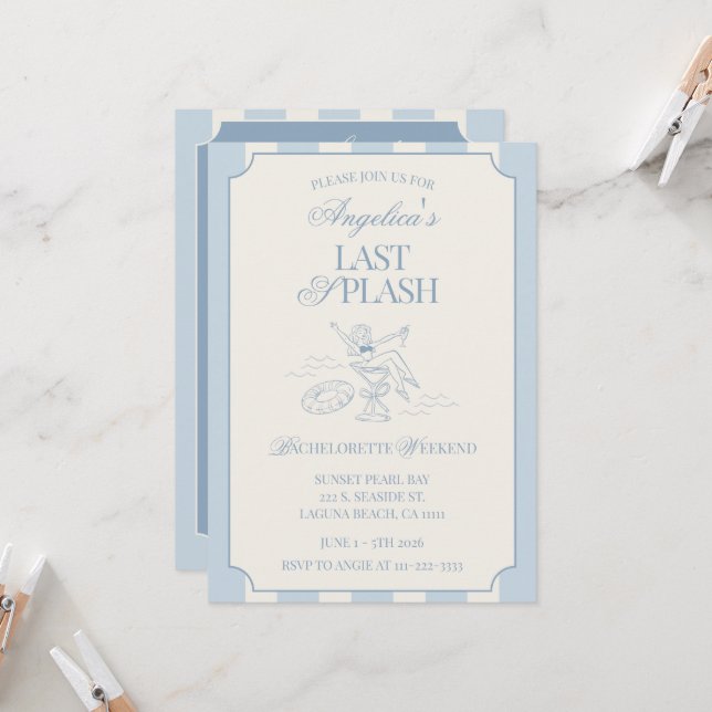 Convites Itinerário do Fim de Semana da Noiva Last Splash e (Frente/Verso In Situ)
