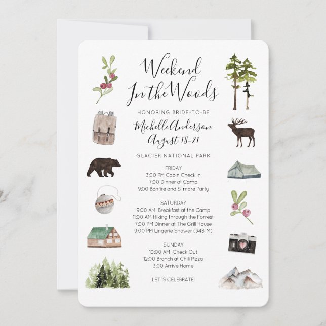 Convites Itinerário do Fim de Semana de Campanha de Bachelo (Frente)