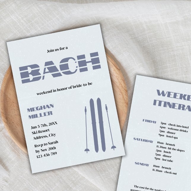 Convites Itinerário do Fim de Semana de Inverno de Esqui Ba (ski bachelorette winter weekend itinerary invitation)