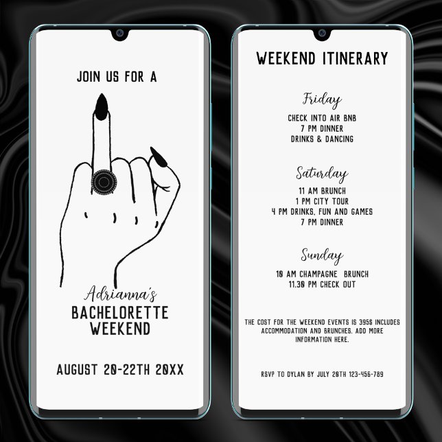 Convites Itinerário Finger Bachelorette Weekend (ring finger funny bachelorette party invitation weekend itinerary)
