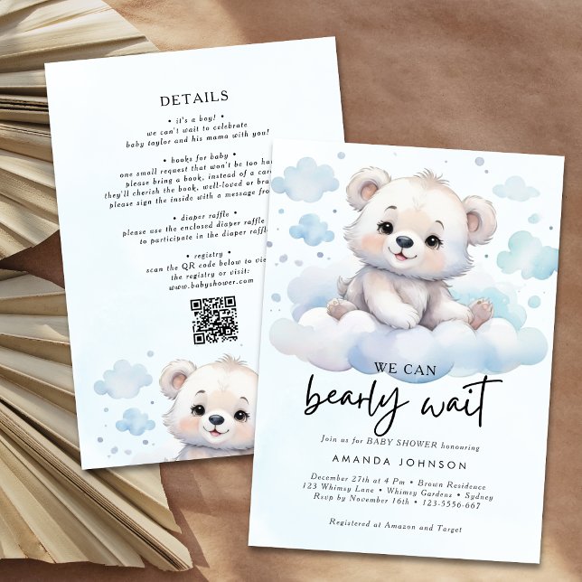 Convites It's a boy bearly wait woodland baby bear shower (Criador carregado)