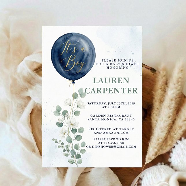 Convites Its a Boy Celebration Navy Blue Balloon Baby Showe (Criador carregado)