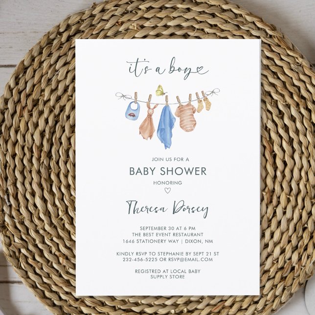 Convites Its a Boy Clothes Watercolor Modern Baby Shower (Criador carregado)