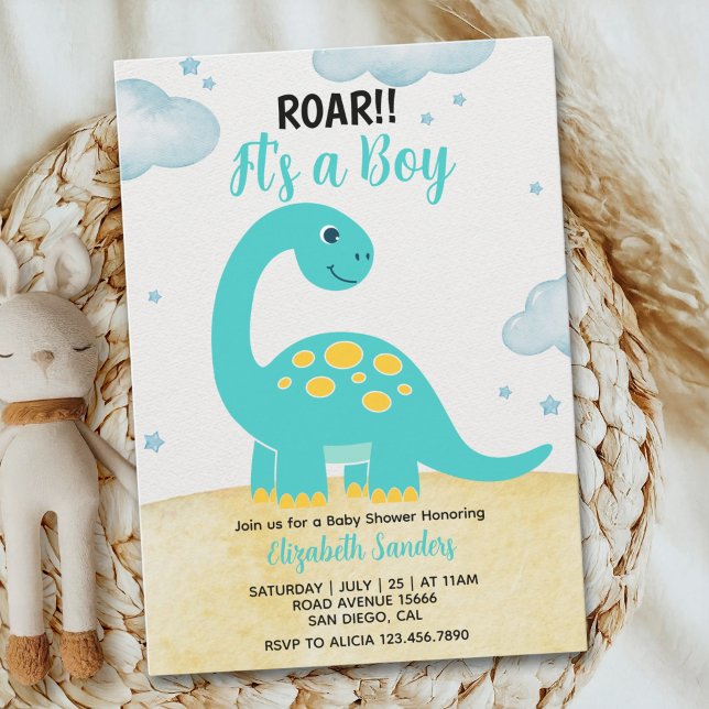 Convites It's a Boy, Cute Watercolor Dinosaur Baby shower  (Criador carregado)