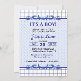Convites It's A Boy Elegant Blue Baby Shower