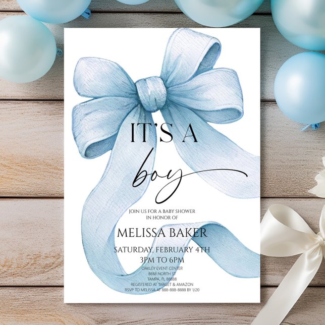 Convites It's A Boy Elegant Blue Bow Baby Shower (Criador carregado)