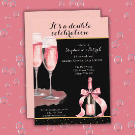 Convites It's a Double Celebration Black Champagne Birthday
