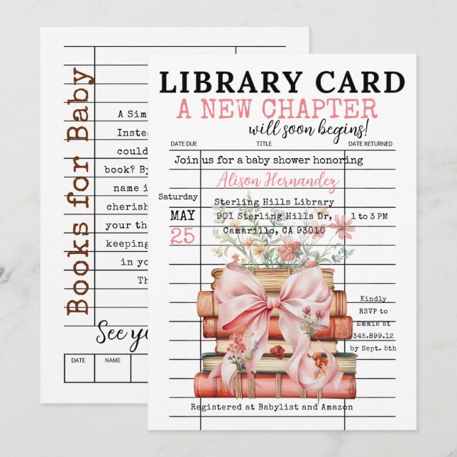 Convites It's a Girl! A New Chapter Baby Shower (Frente/Verso)