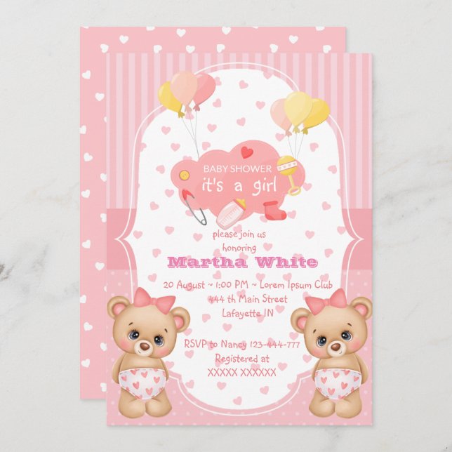 Convites it's a girl Baby shower Invitation (Frente/Verso)