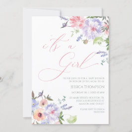 Convites i'ts a Girl Floral Baby Shower pink and purple Inv