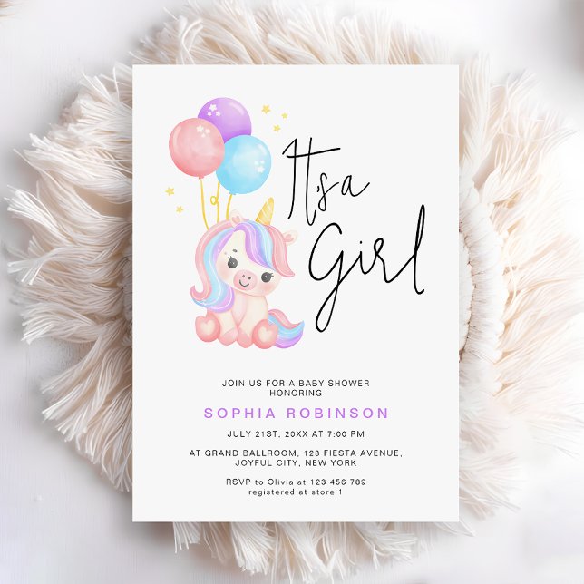 Convites It's a Girl Magical Unicorn Baby Girl Shower (Criador carregado)