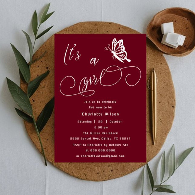 Convites It's A Girl Modern Minimal Butterfly Baby Shower (Criador carregado)