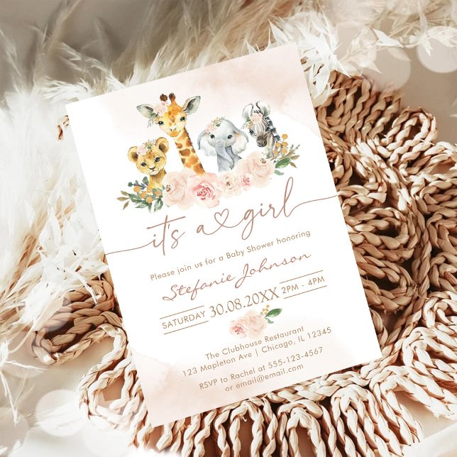 Convites It's A Girl Party Animals Safari Baby Shower (Criador carregado)