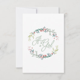 Convites It's a Girl Quote in Pink Green on Floral Wreath