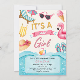 Convites It's A Girl Summer Pool Baby Shower Party
