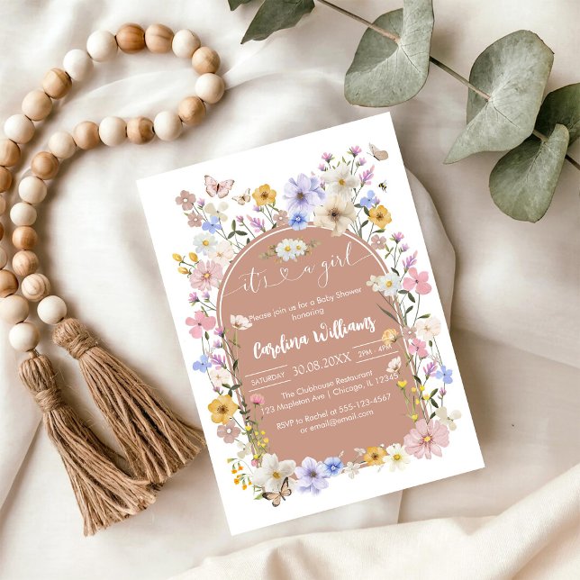 Convites It's A Girl Wildflower Butterfly Baby Shower (Criador carregado)