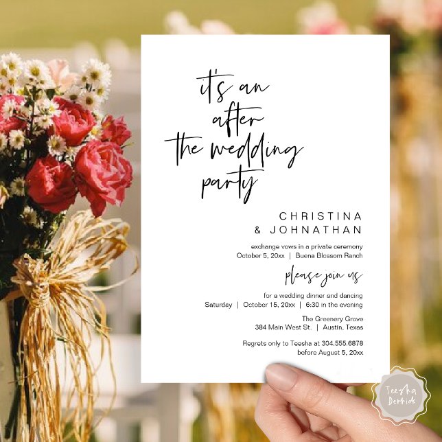 Convites It's an after the wedding party, elopement dinner (It's an after the wedding, Elopement dinner dancing brunch Party Invitation Card PDF Black White)