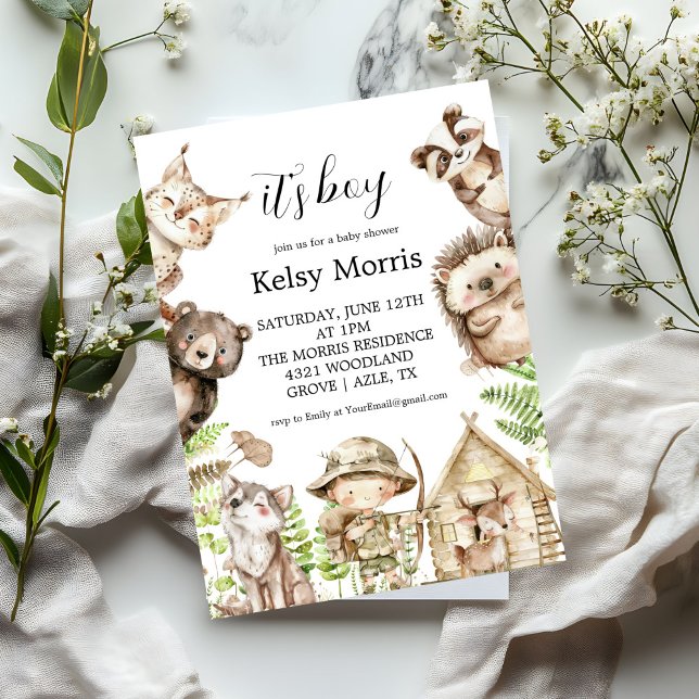 Convites its boy Rustic Woodland Baby Shower Invite (Criador carregado)
