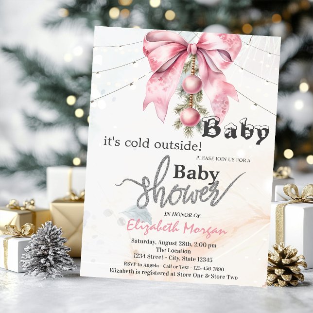 Convites It's Cold Outside Bow Balls Lights Baby Shower (Criador carregado)