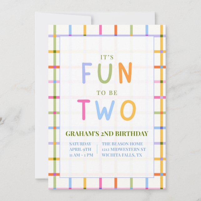 CONVITES IT'S FUN TO BE TWO SECOND BIRTHDAY INVITATION (Frente)