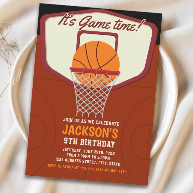 Convites It's Game time! Basketball theme Birthday Kids (Criador carregado)