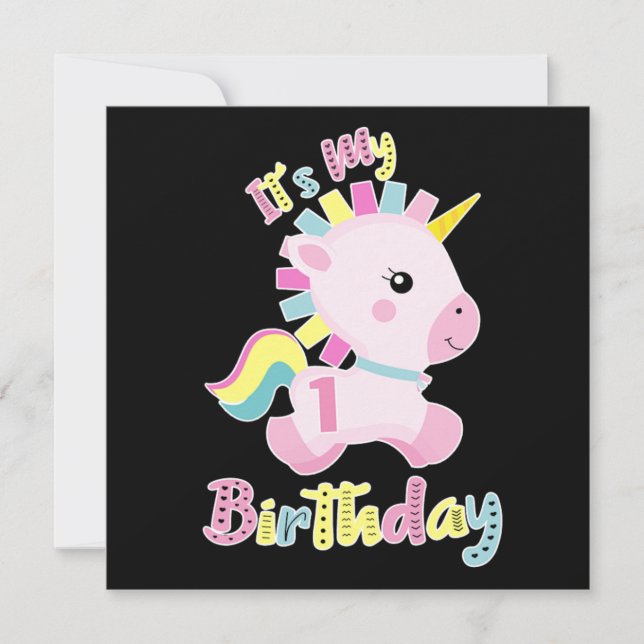 Convites Its My 1st Birthday Baby Unicorn Girls Gift (Frente)