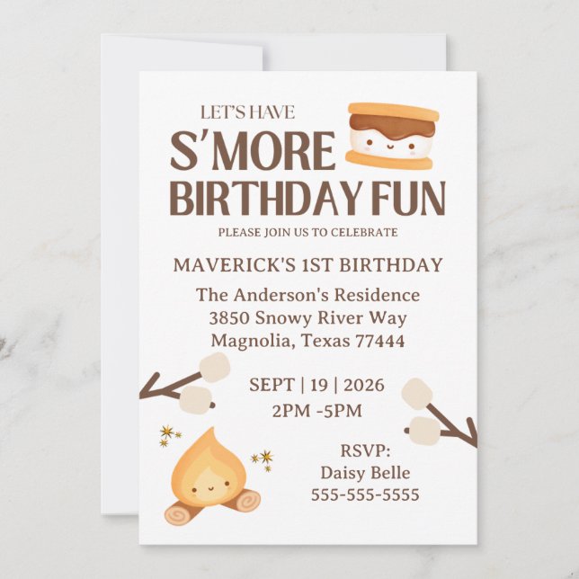 Convites It's S'more Fun to Be One First Birthday  (Frente)