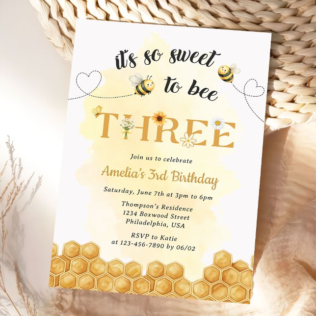 Convites It's So Sweet To Bee 3rd Birthday Invitation (Criador carregado)