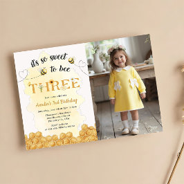 Convites It's So Sweet To Bee Photo 3rd Birthday Invitation