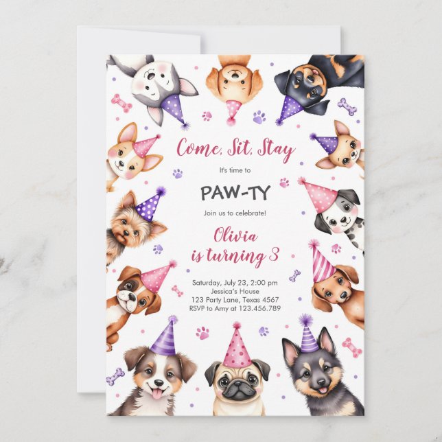 Convites It's Time to Paw-ty Party Animals Kids Birthday (Frente)